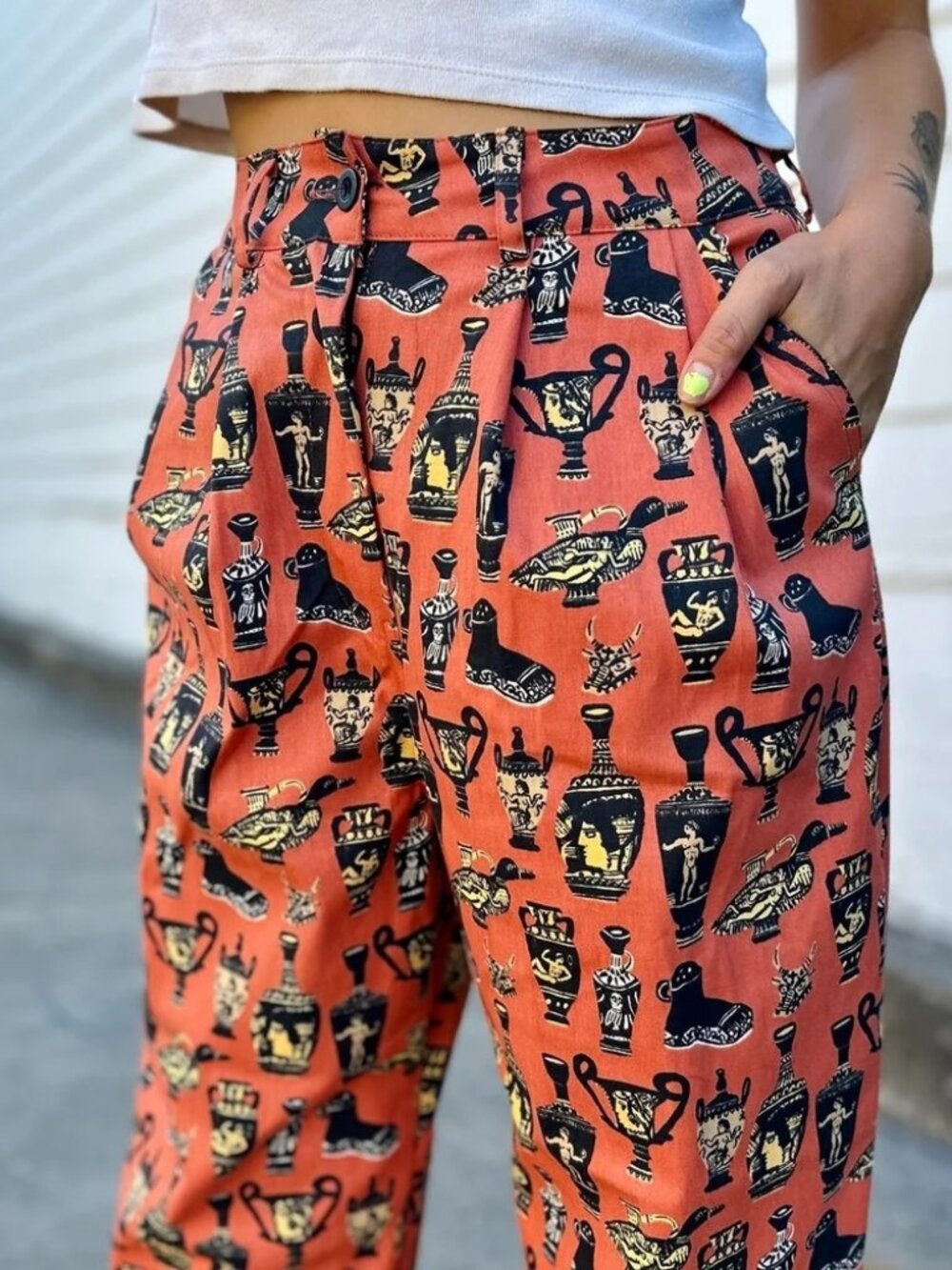 Nooworks Greek Pots Business Pants US MADE ART L RARE - Picture 2 of 6